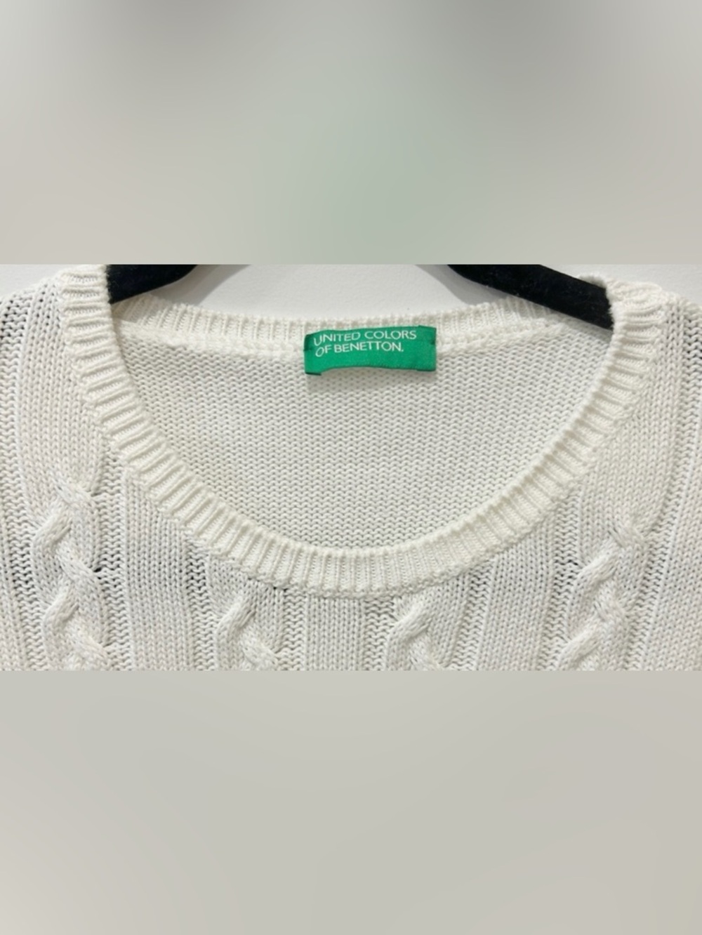 Benetton Classic Cable Knit Crewneck Sweater - Cream - Picture 4 of 4